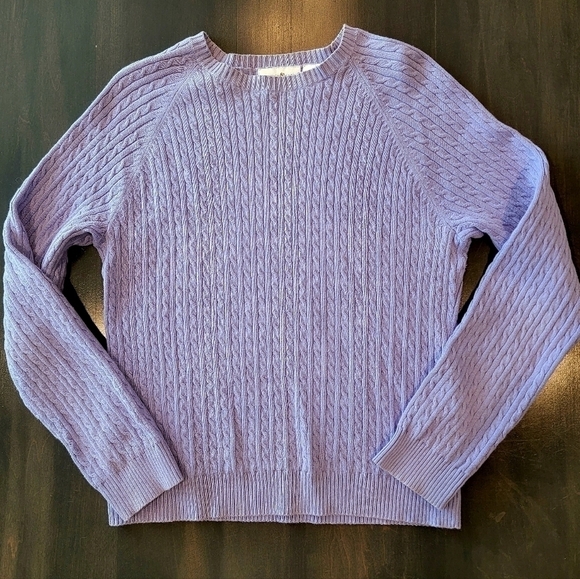 Preswick & Moore Lilac Purple Cable Knit Crewneck Sweater Size Petite Large - Picture 5 of 8